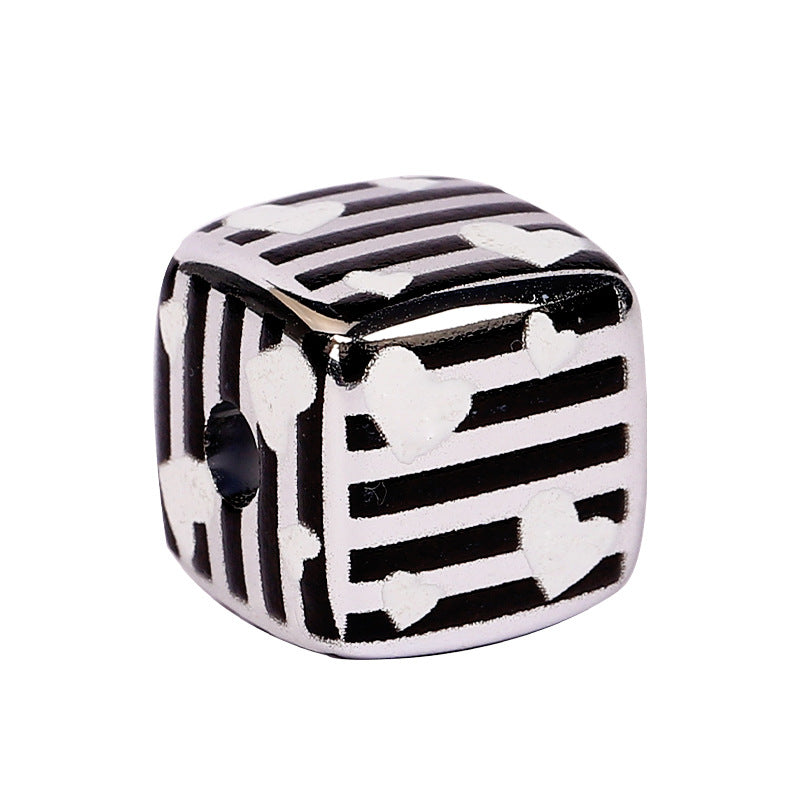 Striped Heart and Star Pattern Acrylic Square Beads 14mm 10pcs 3