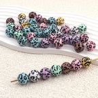 UV Plating Round Acrylic Beads 16mm Candy Colored Leopard Print 20pcs