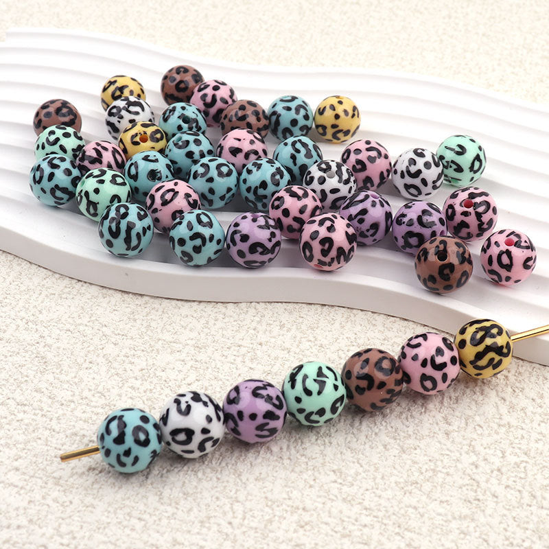 UV Plating Round Acrylic Beads 16mm Candy Colored Leopard Print 20pcs