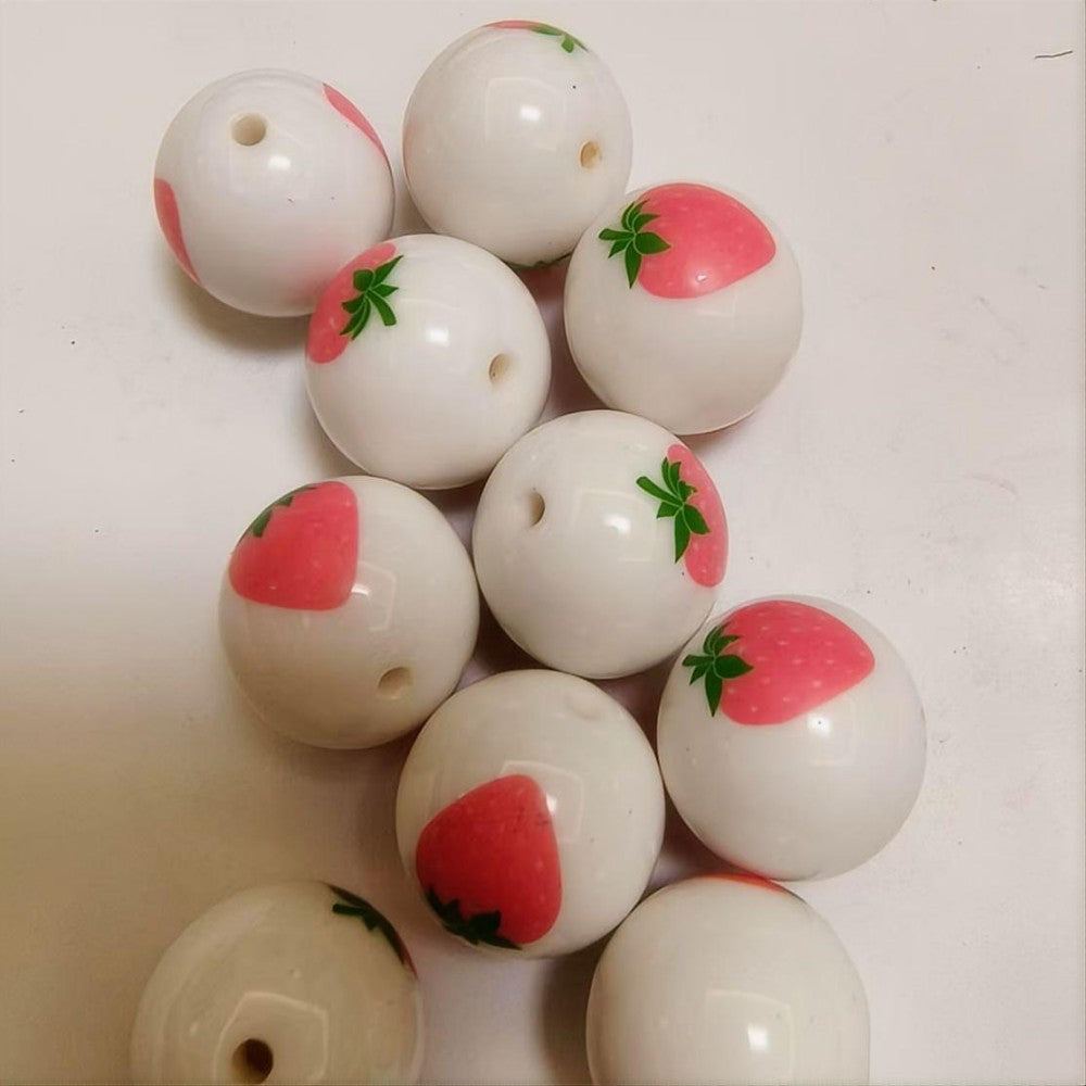 Printed Bubblegum Beads 20mm Pink Strawberries Round 20pcs 3