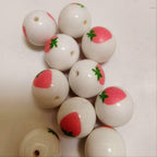 Printed Bubblegum Beads 20mm Pink Strawberries Round 20pcs 3