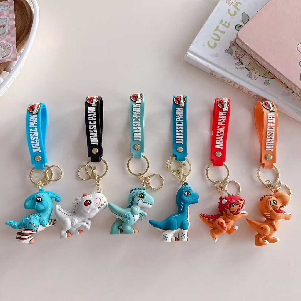 Adorable Dinosaur PVC Keychain with Colorful Jurassic Strap 2pcs