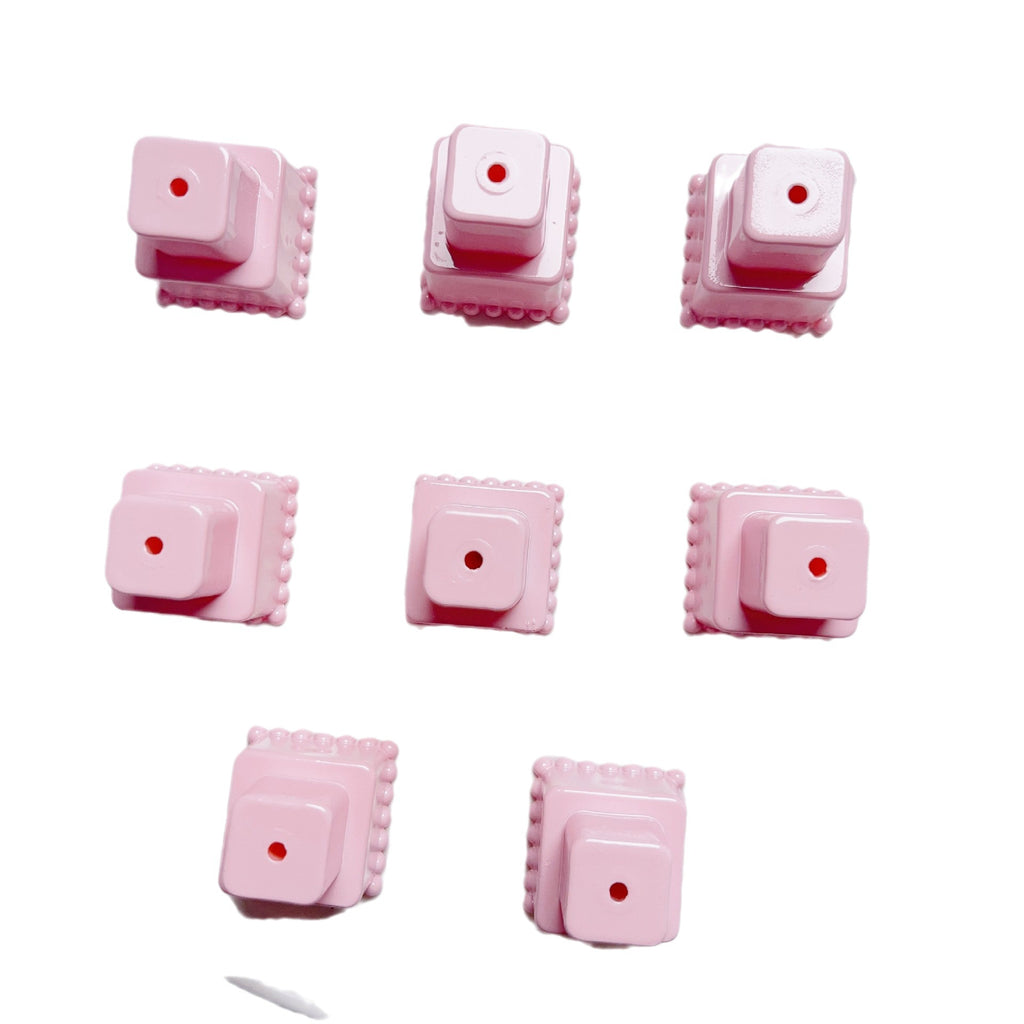 Painted Square Round Acrylic Beads 31mm 35mm Macaron Cake Double Layer 5pcs 5