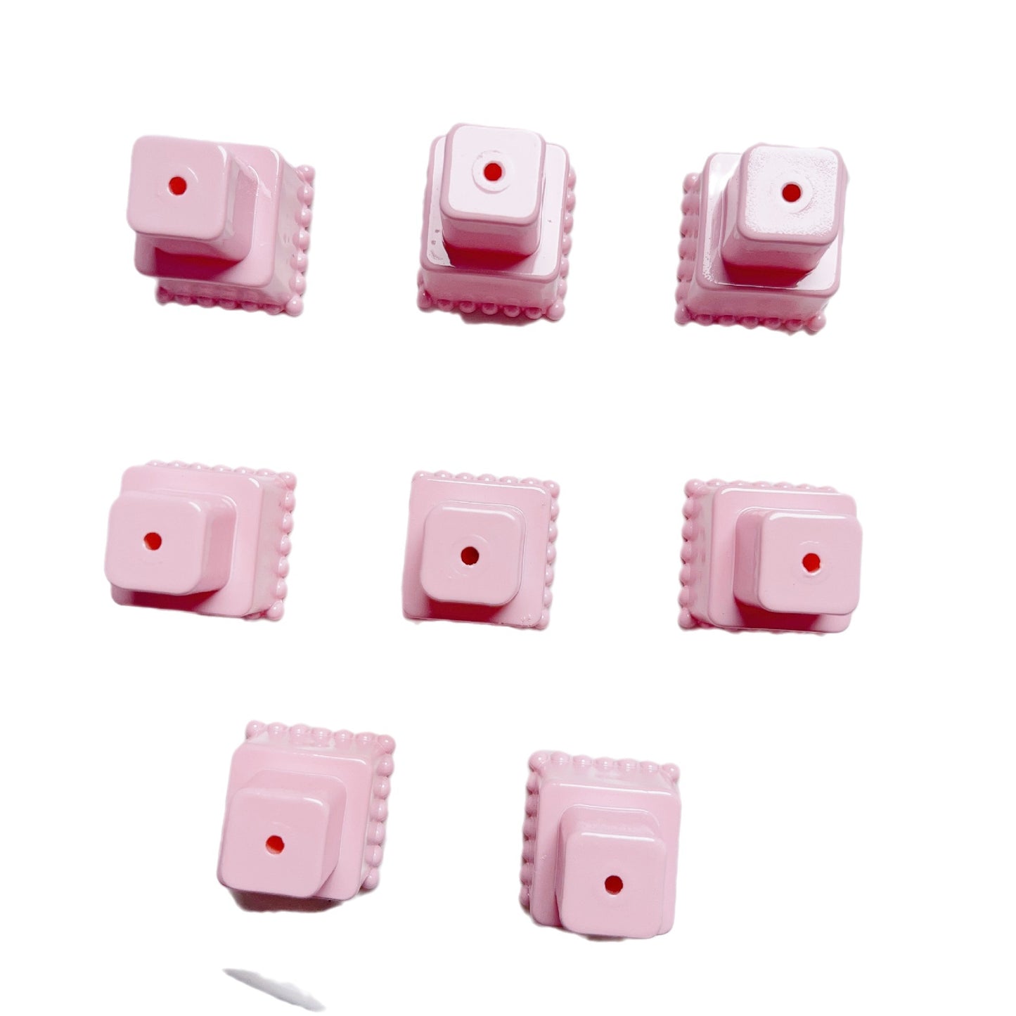 Painted Square Round Acrylic Beads 31mm 35mm Macaron Cake Double Layer 5pcs 5