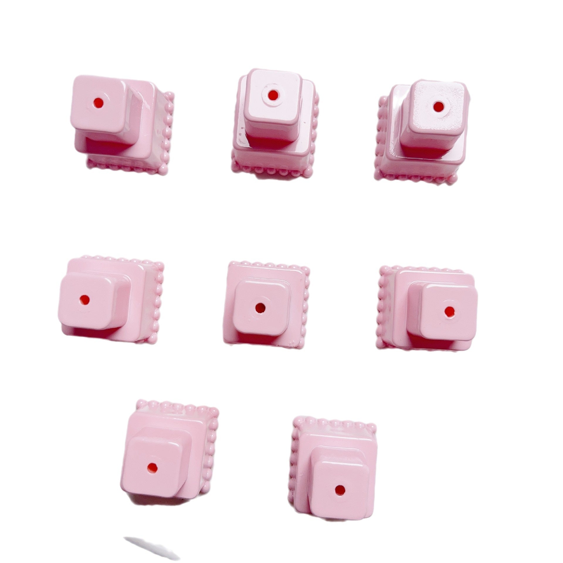 Painted Square Round Acrylic Beads 31mm 35mm Macaron Cake Double Layer 5pcs 5