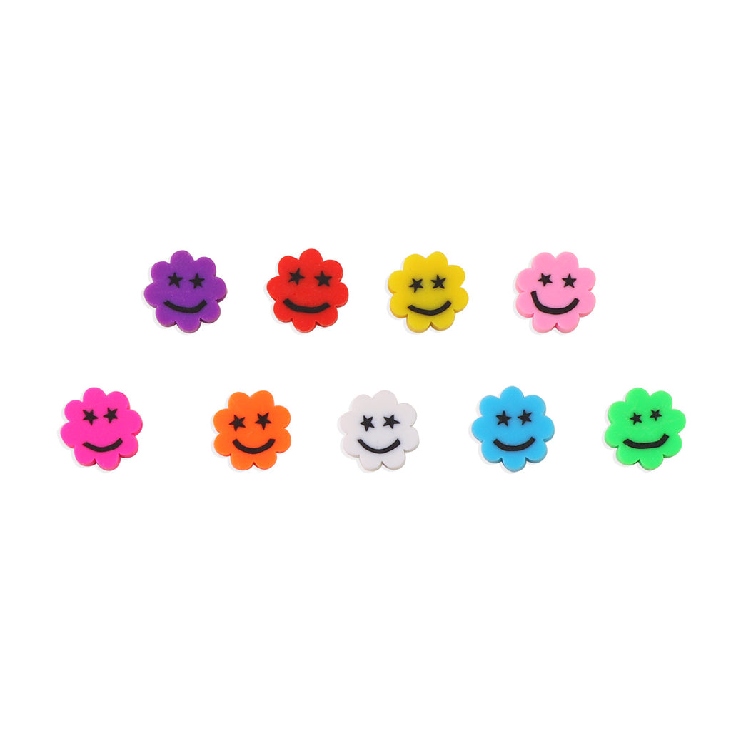 Flower Clay Beads 9mm Colorful Smiley Face With Star Eyes 100pcs 5