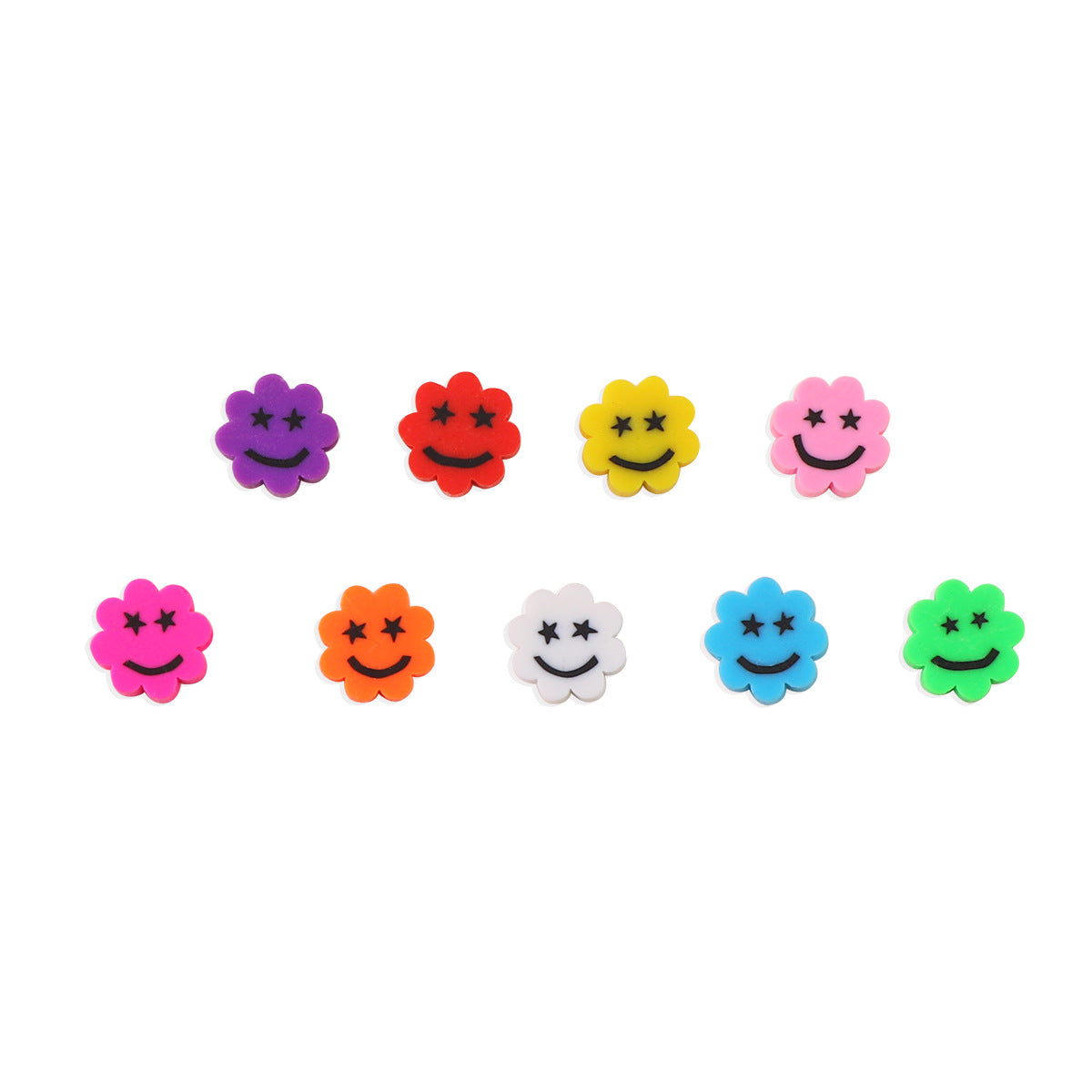 Flower Clay Beads 9mm Colorful Smiley Face With Star Eyes 100pcs 5