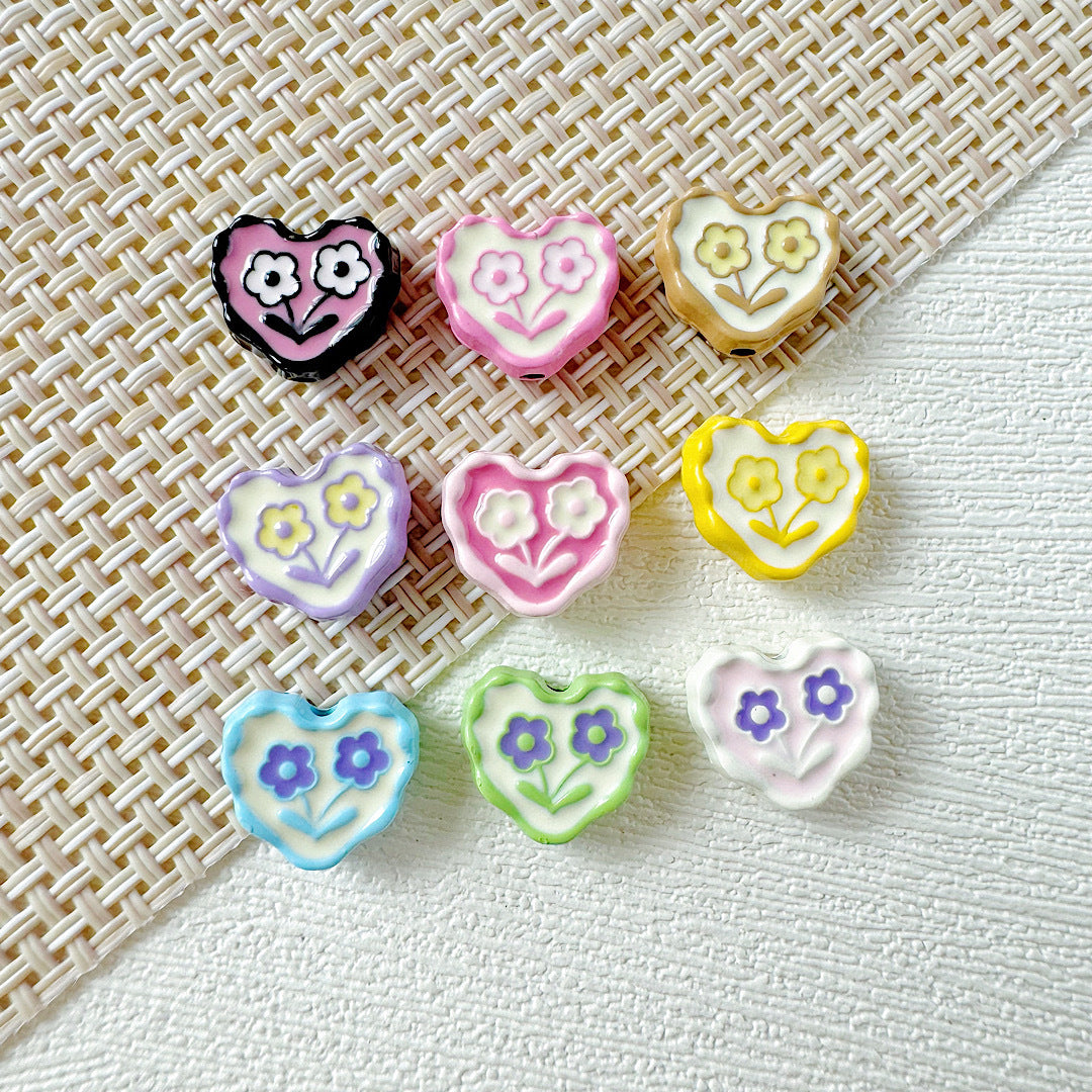Heart and Flower Metal Beads 10mm Baking Painted Two-Color 20pcs 25