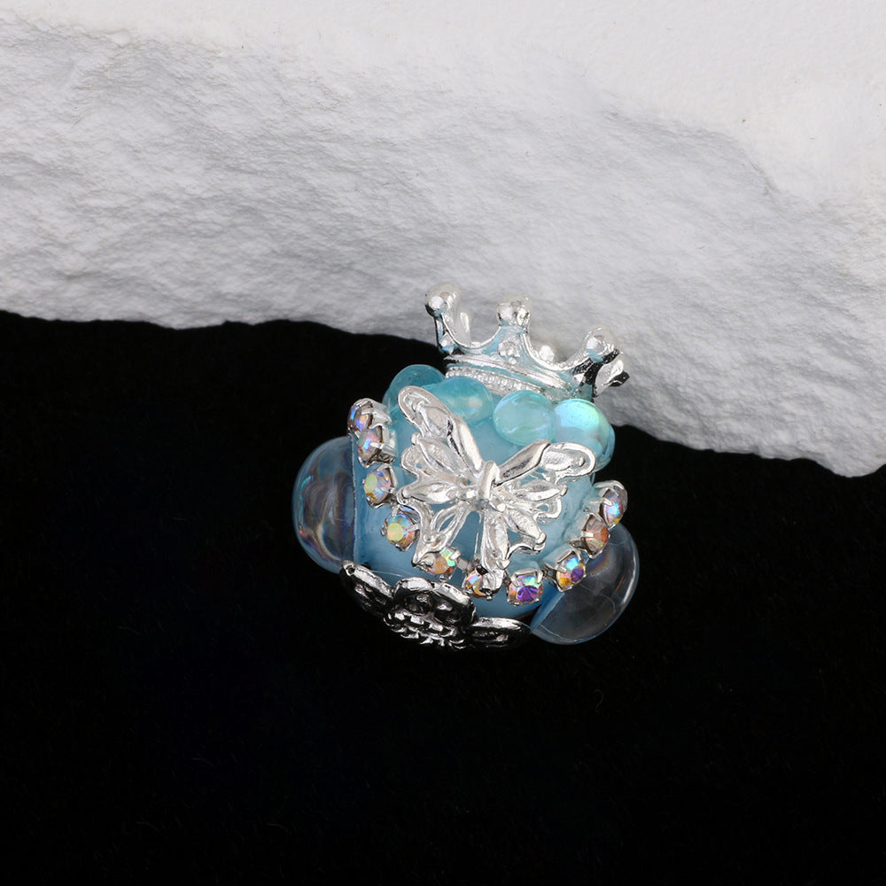 Butterfly Crown Polymer Clay Rhinestone Beads 21mm Round 6pcs 11