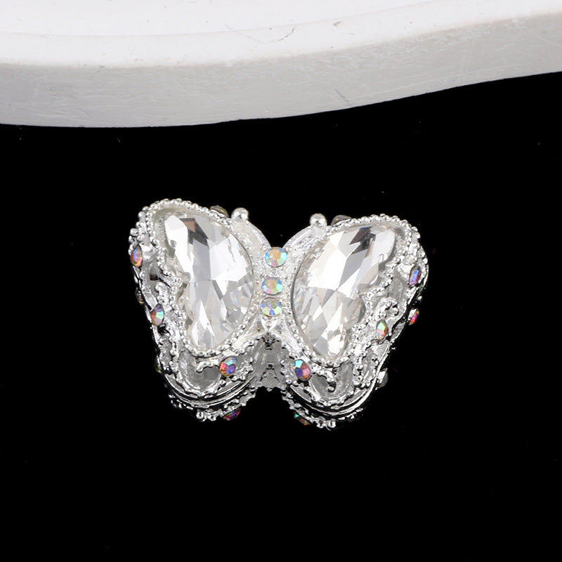 Butterfly Rhinestone Beads 28mm Colorful Silver Alloy 10pcs 7