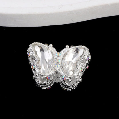 Butterfly Rhinestone Beads 28mm Colorful Silver Alloy 10pcs 7