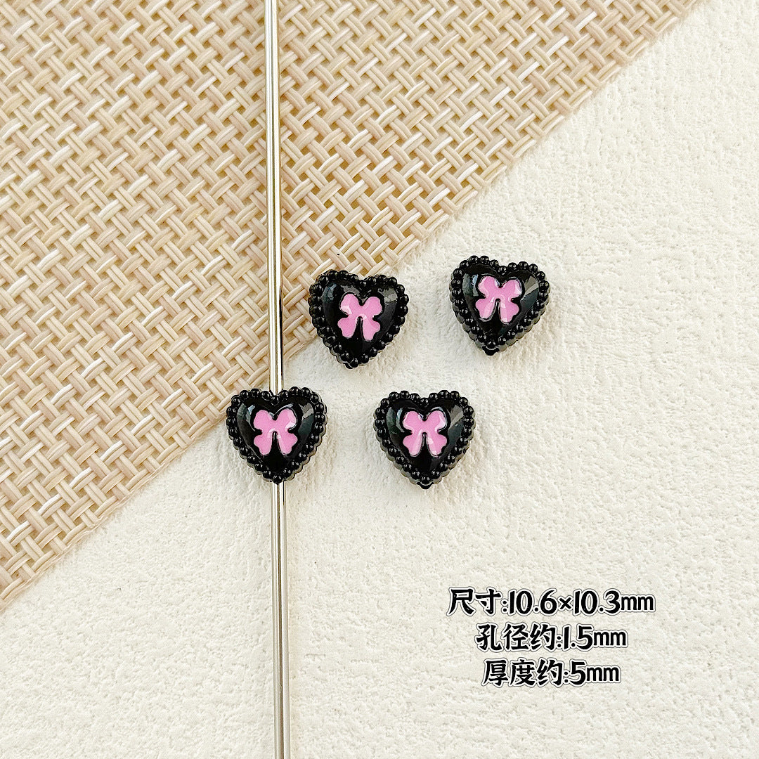 Bone and Heart Metal Beads 15mm and 10mm Baking Painted Alloy 10pcs 24