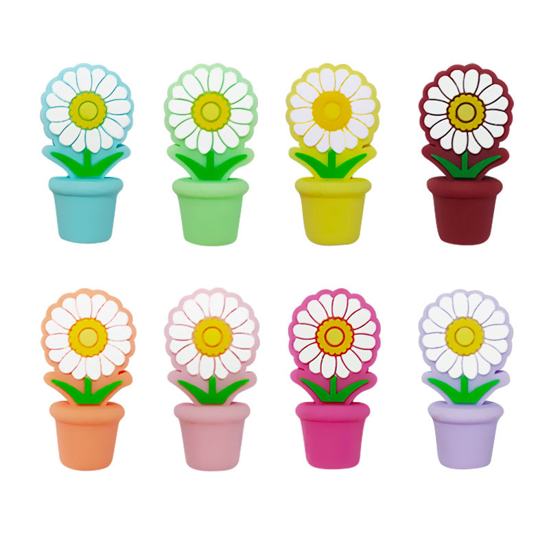 Silicone 3D Focal Beads Potted Daisy Holding Pot 20pcs 5