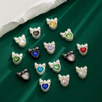 Heart Bow Metal Beads 13mm Rhinestone Accent 10pcs