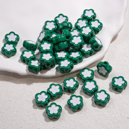 Double-Sided Flower Enamel Acrylic Beads 12mm Dual Color 50pcs 18
