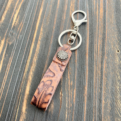 Vintage Embossed Leather Lanyard Keychain Genuine Cowhide 14cm 2pcs 9