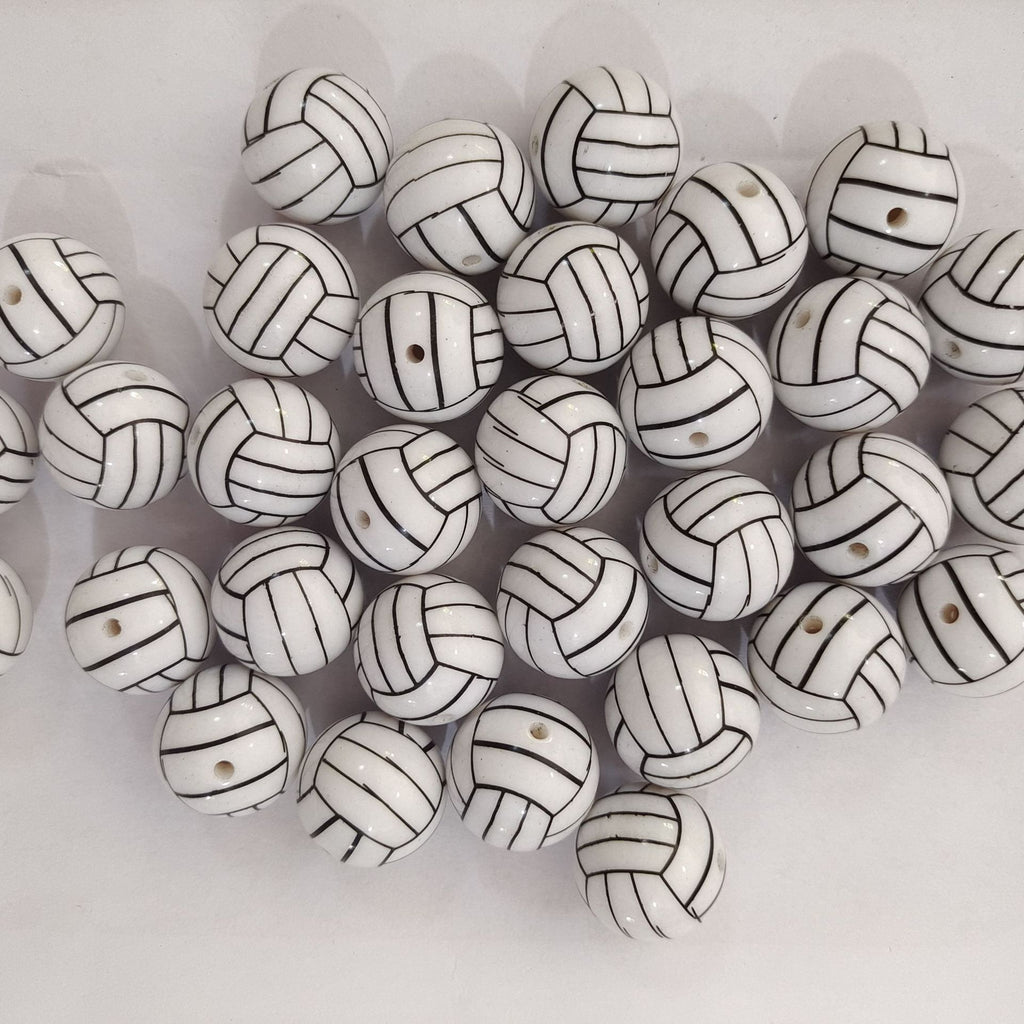 Sports Bubblegum Beads 20mm White Volleyball Design 10pcs 3