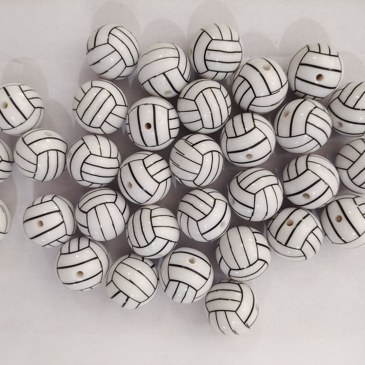 Sports Bubblegum Beads 20mm White Volleyball Design 10pcs 3