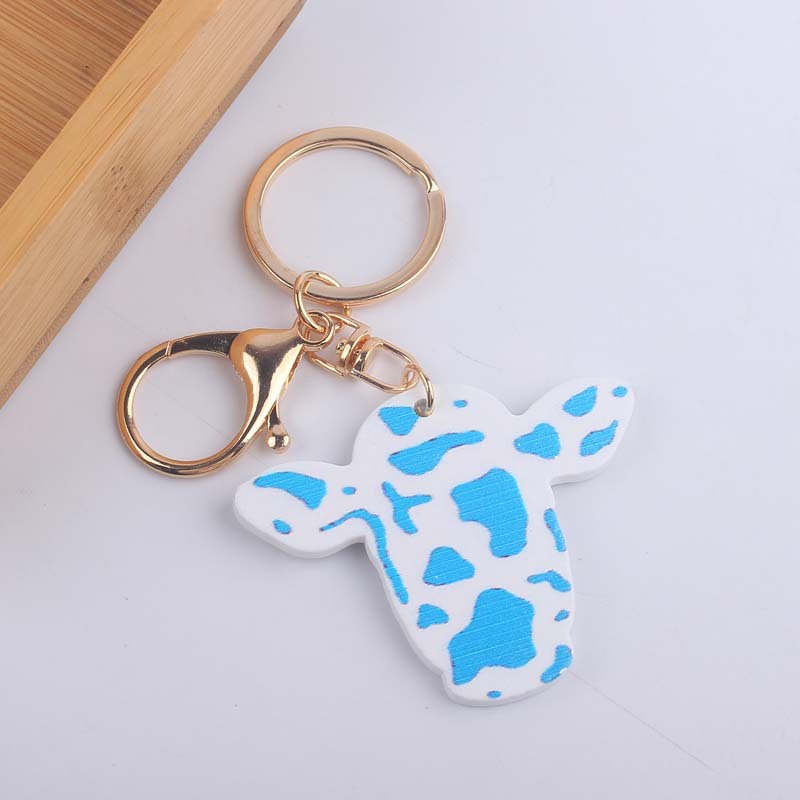 Wooden Cow Head Keychain Cartoon Animal Design Lightweight 8