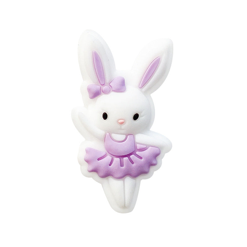 Silicone Focal Beads Rabbit Wearing Pink Bow 10pcs 6