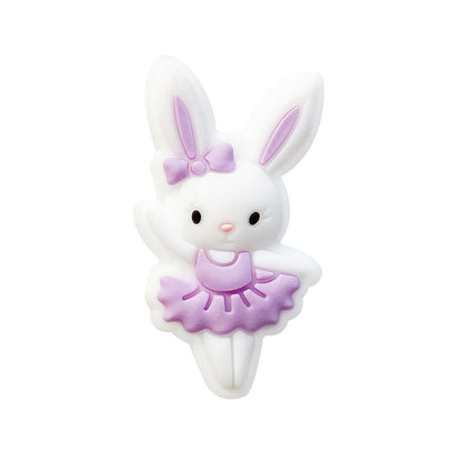 Silicone Focal Beads Rabbit Wearing Pink Bow 10pcs 6