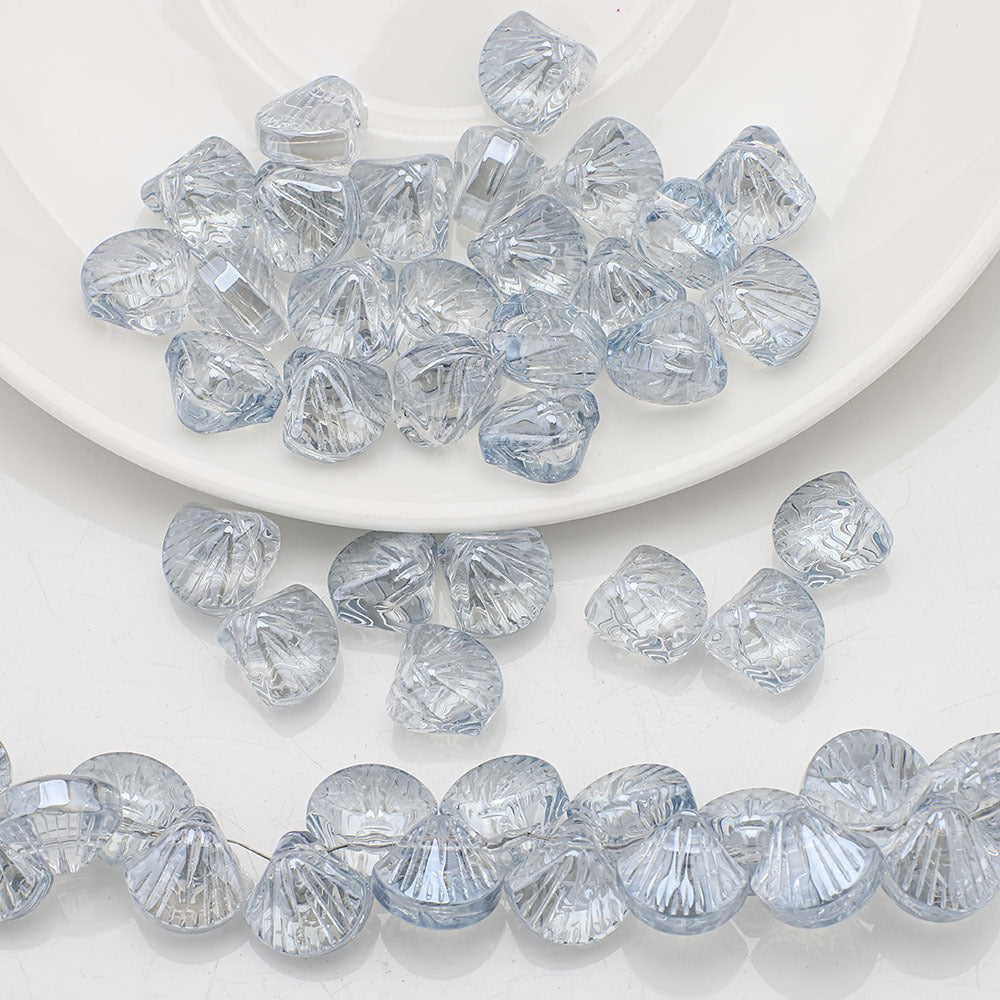 Electroplated Shell Glass Beads 10mm Glossy Ridged Surface 60pcs 17