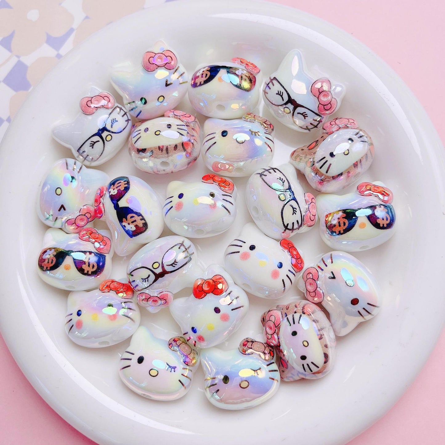 UV Plating Hello Kitty Acrylic Beads 20x22.5x17mm Glossy 5pcs 12