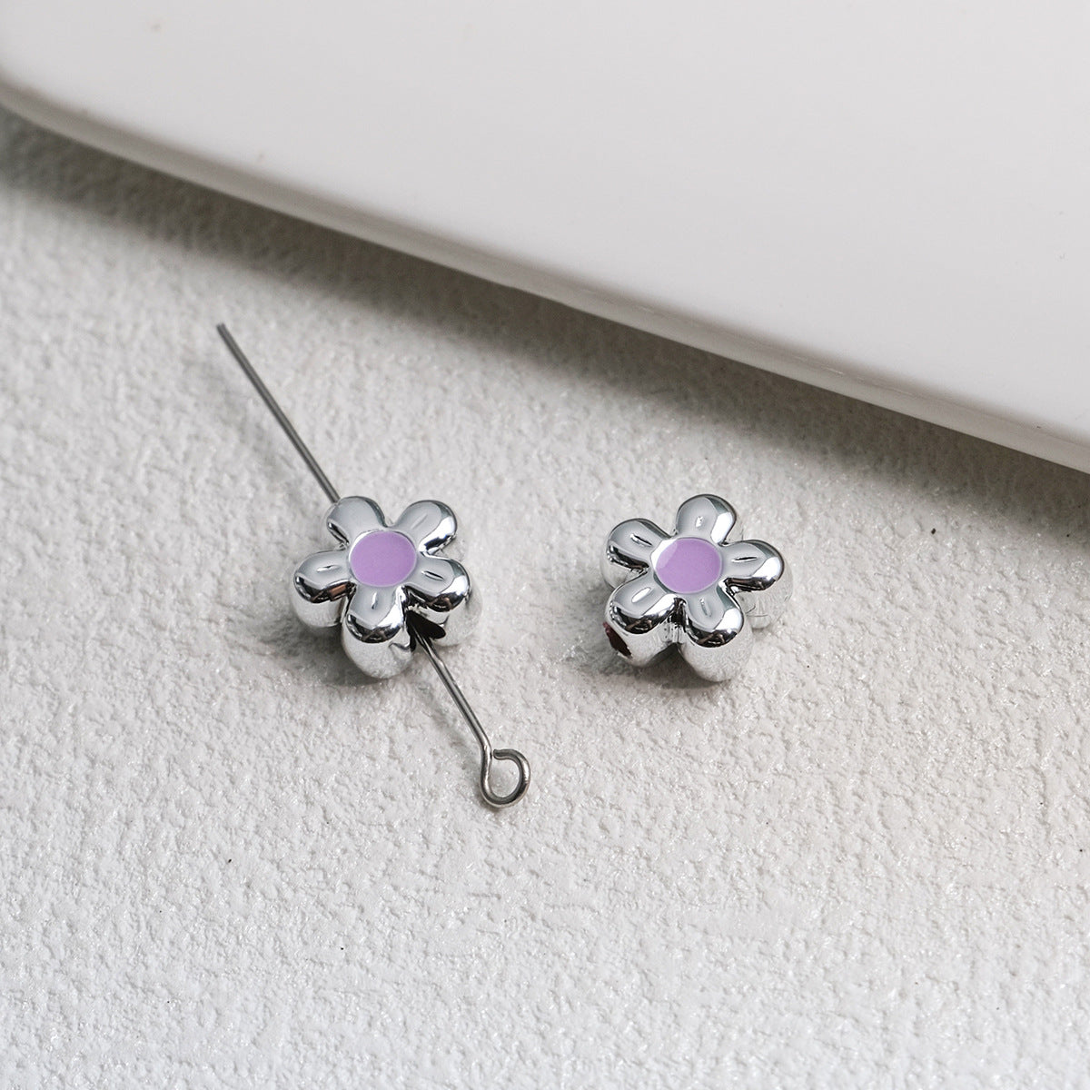 Silver Cherry Blossom Acrylic Beads 12mm Enamel 50pcs 16