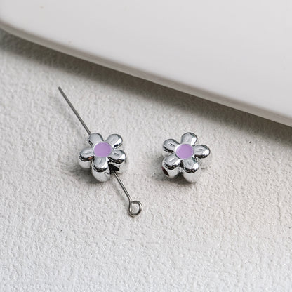 Silver Cherry Blossom Acrylic Beads 12mm Enamel 50pcs 16