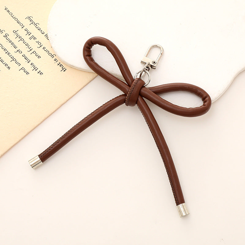 Colorful PU Leather Bow Keychain with Silver Tone Metal 3pcs 6
