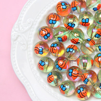 Hand Painted Daisy Bee Series Acrylic Beads 16mm Colorful Glossy 10pcs 10