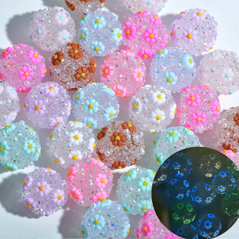 Glow In The Dark Bubblegum Beads 20mm Daisy Sparkling Pastel Flowers 10pcs 3