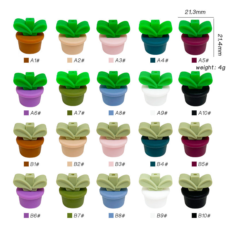 Silicone 3D Focal Beads Flowerpot Grass With Leaf Cluster 20pcs 4