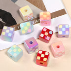 Checkerboard Cube Acrylic Beads 14mm Colorful Mixed 30pcs 3