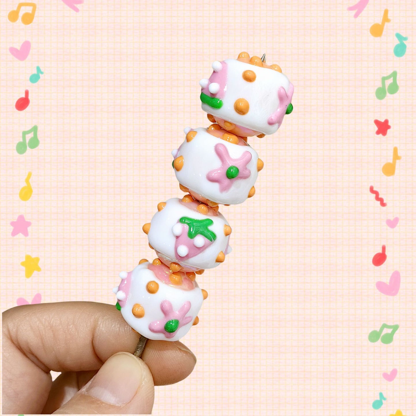 Hand Painted Starfish Acrylic Beads 16mm Christmas Cap Series 5pcs 3