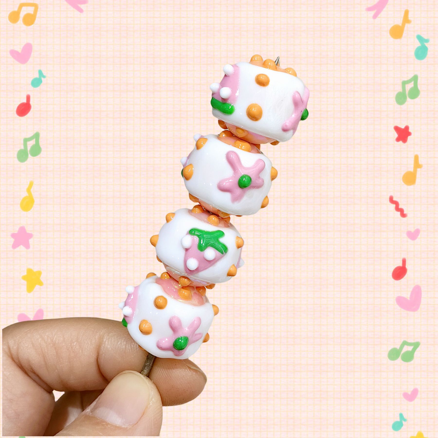Hand Painted Starfish Acrylic Beads 16mm Christmas Cap Series 5pcs 3