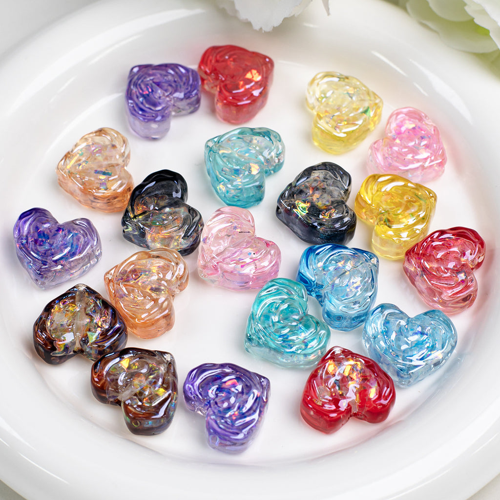 Rose Pattern Heart Resin Beads 20mm Multicolor 10pcs 2