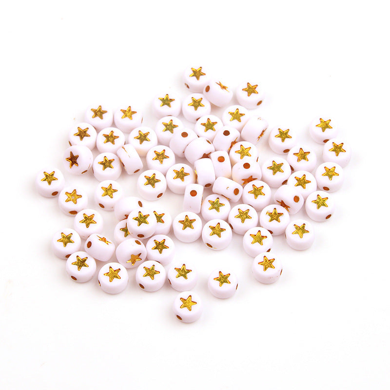 Colored Five-Pointed Flat Acrylic Beads 7mm Glossy Mixed 100pcs 9