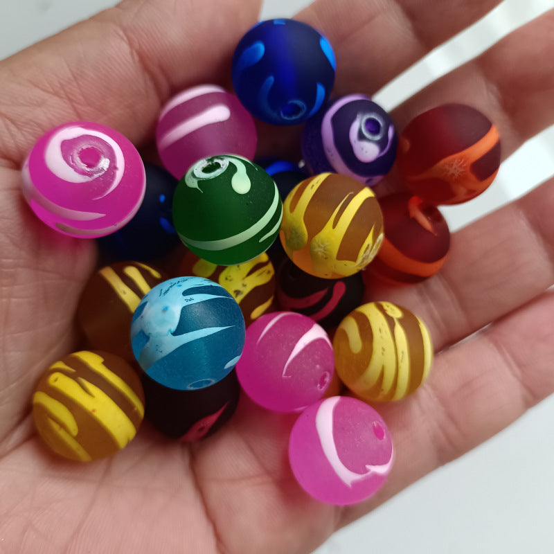 Spray Painted Round Acrylic Beads 16mm Swirl Line Matte 100pcs 6