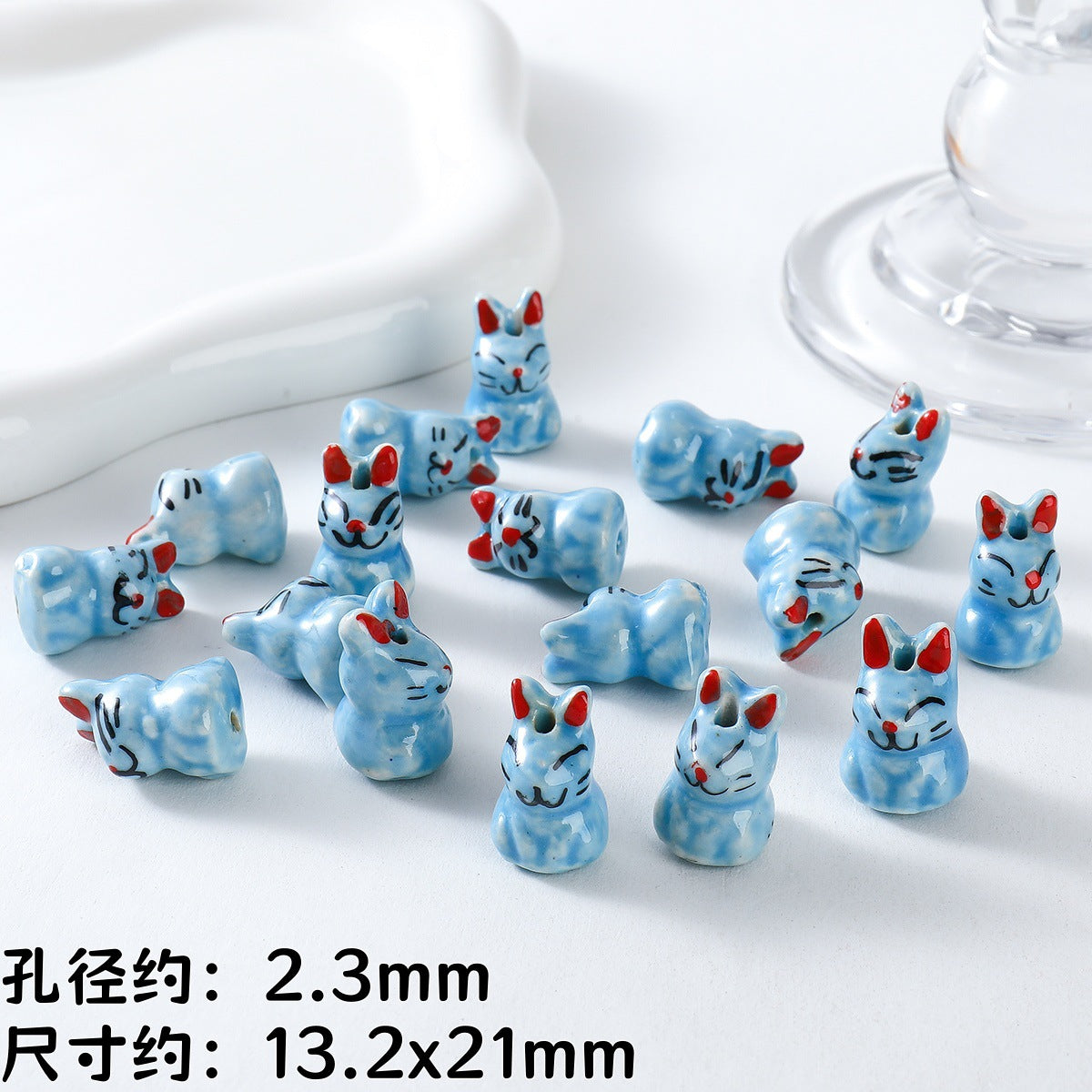 Hand Painted Animal Ceramic Beads Cute 3D Design 2pcs 7