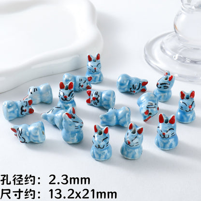 Hand Painted Animal Ceramic Beads Cute 3D Design 2pcs 7