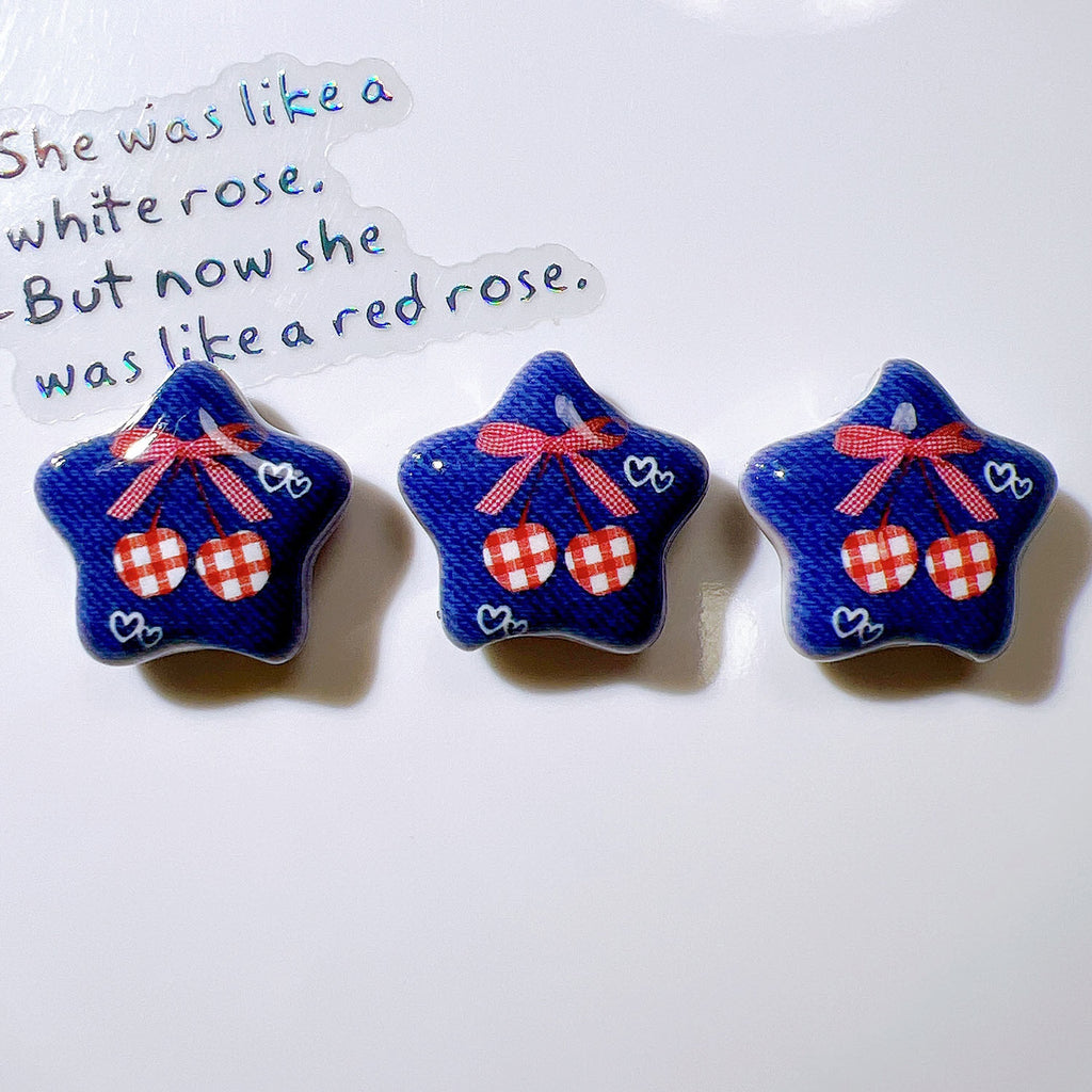 Denim Blue Star Acrylic Beads 26mm Glossy Red Accents 10pcs 6