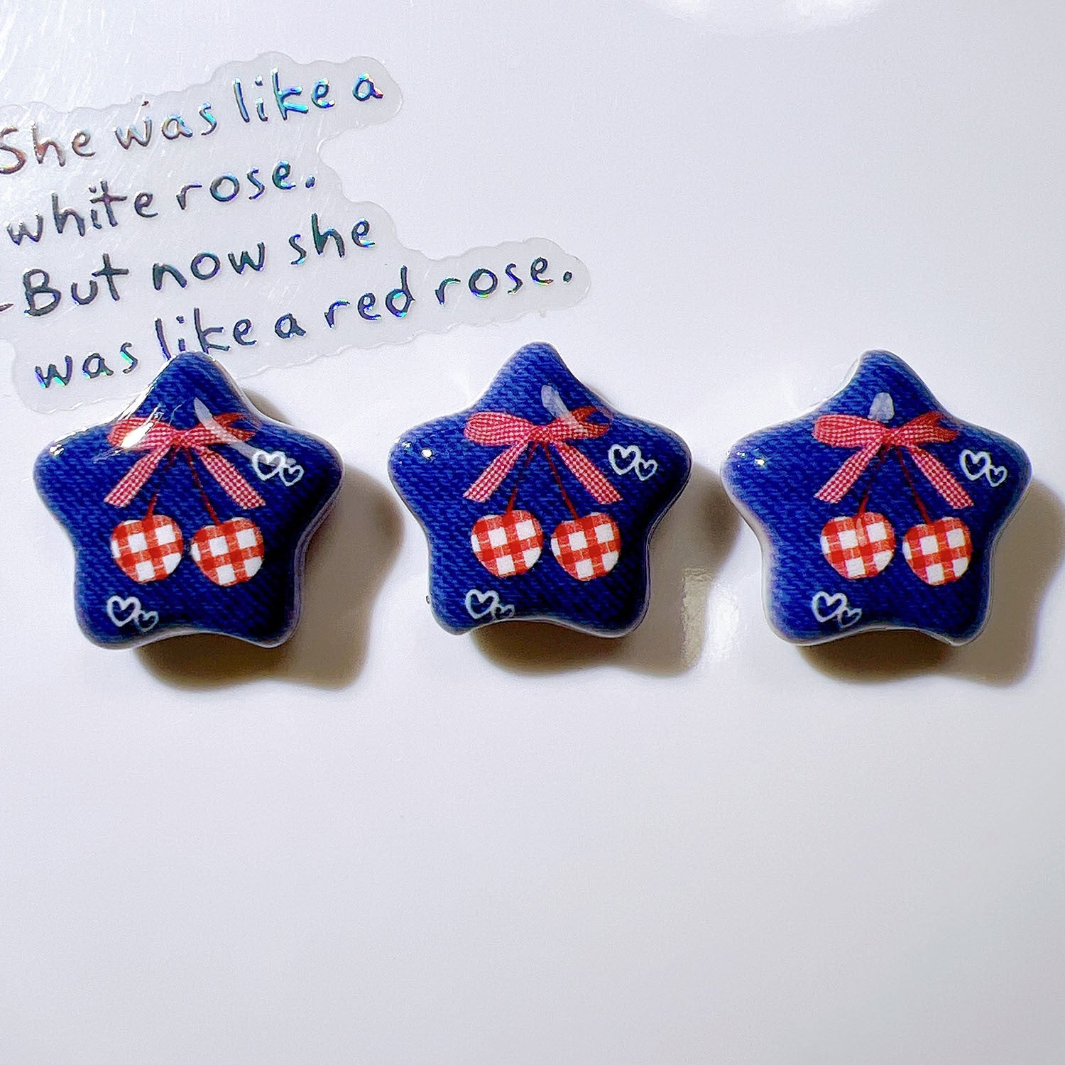 Denim Blue Star Acrylic Beads 26mm Glossy Red Accents 10pcs 6