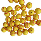 Sports Bubblegum Beads 20mm Yellow Baseball Print 10pcs 4
