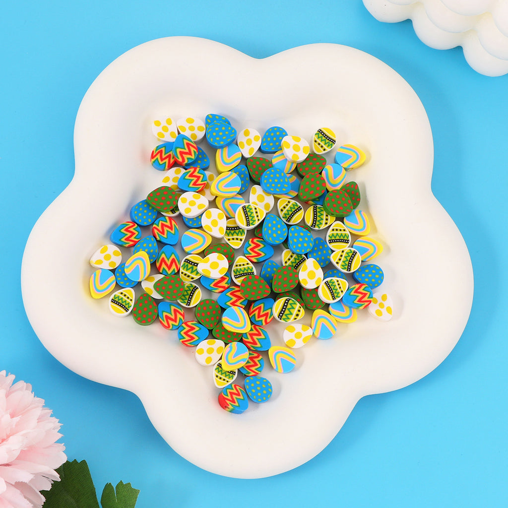 Easter Egg Clay Beads 10mm Colorful Pattern Polymer 100pcs 4