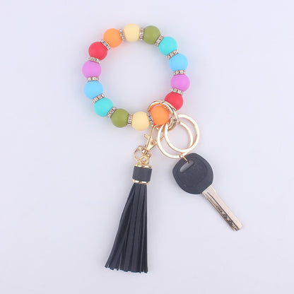 Tassel Silicone Bead Wristlet Keychain with Shiny Spacer Beads 9