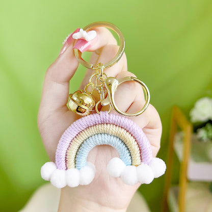 Cotton Crochet Rainbow Keychain Pastel Colors with Pom Poms 7
