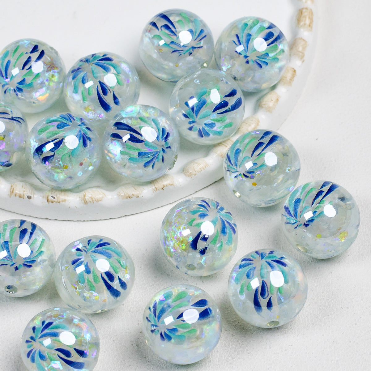 Luminous Fireworks Pattern Resin Beads 15mm Round 10pcs 14