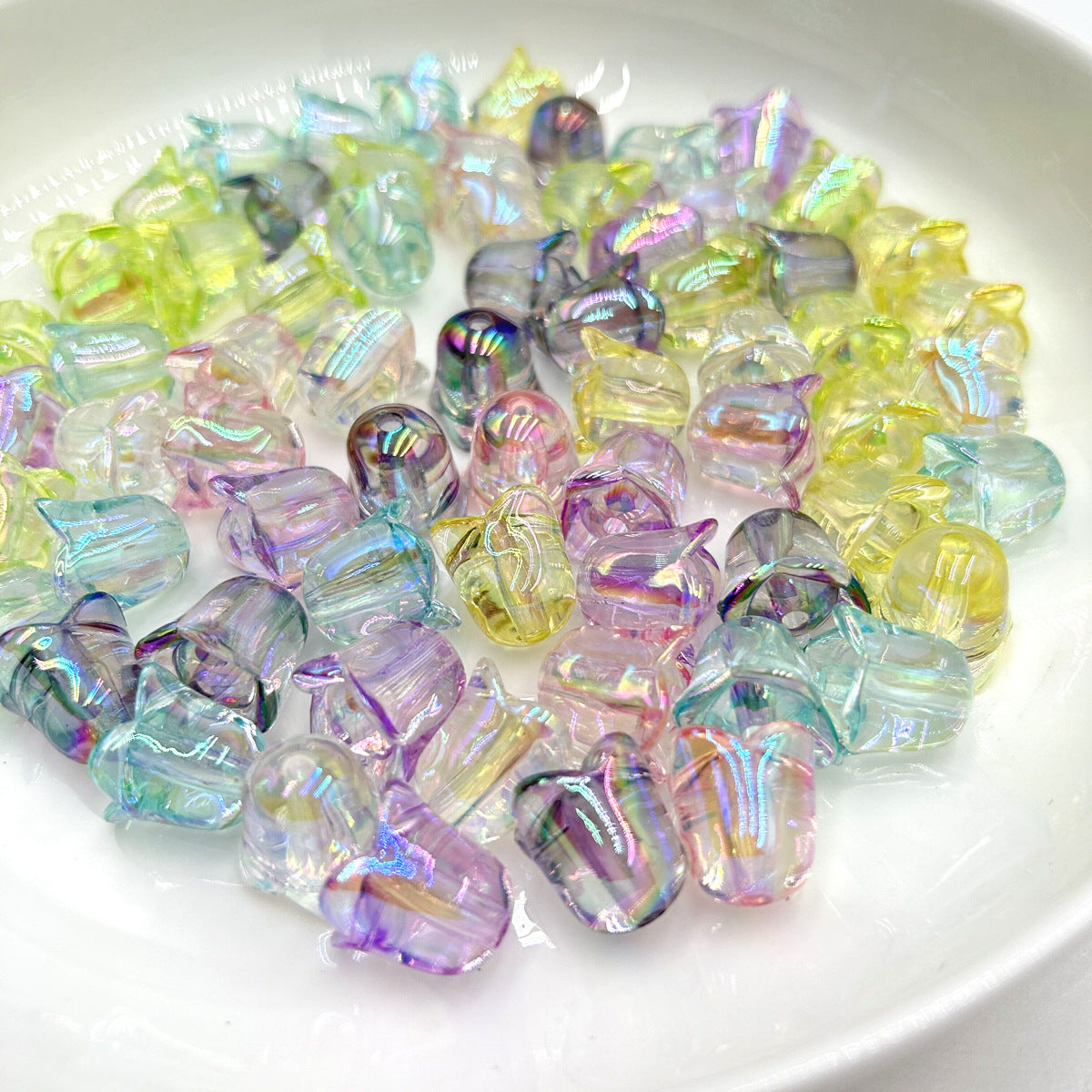 Transparent UV Plating Lily Valley Flower Acrylic Beads 14mm 10pcs 2