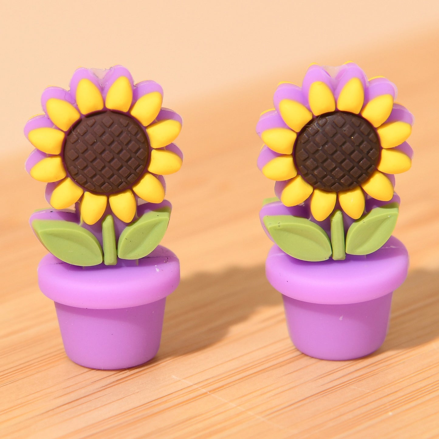 Silicone Focal Beads Sunflower Flowerpot Brown Pot Yellow Flower 20pcs 11
